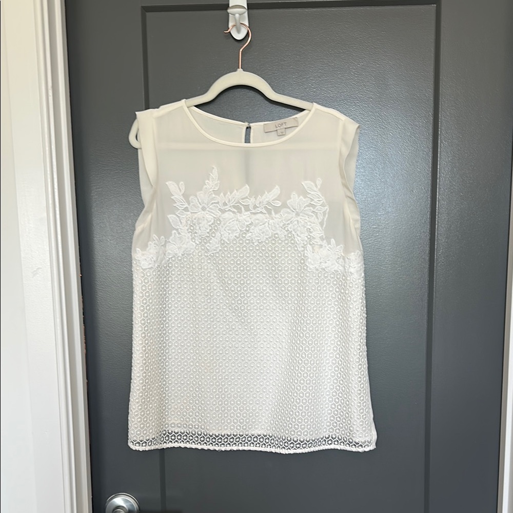 LOFT White Sleeveless Blouse with Lace Details